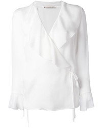 Белая шелковая блузка с рюшами от Etro