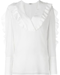 Белая шелковая блузка с рюшами от Fendi