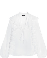 Белая шелковая блузка с рюшами от Giambattista Valli