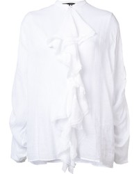 Белая шелковая блузка с рюшами от Isabel Benenato