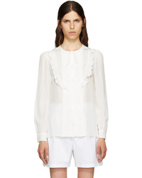 Белая шелковая блузка с рюшами от Miu Miu