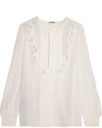 Белая шелковая блузка с рюшами от Miu Miu