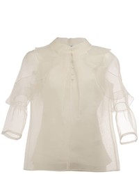 Белая шелковая блузка с рюшами от Oscar de la Renta