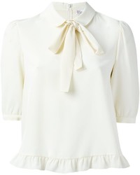 Белая шелковая блузка с рюшами от RED Valentino