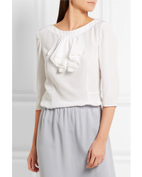 Белая шелковая блузка с рюшами от Prada