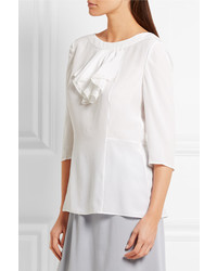 Белая шелковая блузка с рюшами от Prada