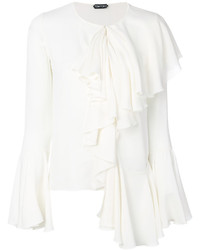 Белая шелковая блузка с рюшами от Tom Ford