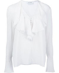 Белая шелковая блузка с рюшами от Yigal Azrouel