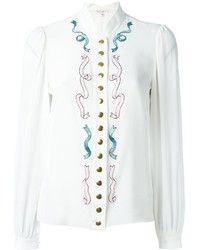Белая шелковая блузка с украшением от Olympia Le-Tan