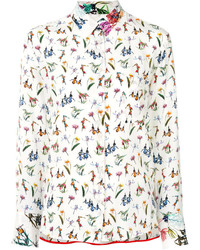 Белая шелковая блузка с цветочным принтом от Paul Smith