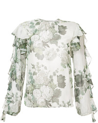 Белая шелковая блузка с цветочным принтом от Robert Rodriguez