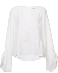 Белая шелковая блузка со складками от Nicole Miller
