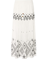 Белая шелковая длинная юбка с вышивкой от Rachel Zoe