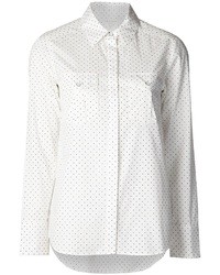 Белая шелковая классическая рубашка в горошек