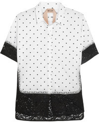 Женская белая шелковая классическая рубашка в горошек от No.21