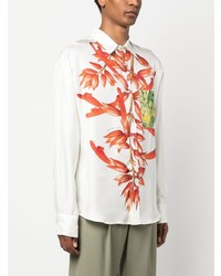 Мужская белая шелковая классическая рубашка с цветочным принтом от Pierre Louis Mascia