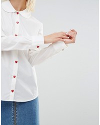 Женская белая шелковая классическая рубашка от Love Moschino