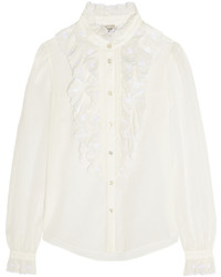 Женская белая шелковая рубашка с вышивкой от Temperley London