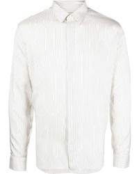 Мужская белая шелковая рубашка с длинным рукавом в вертикальную полоску от Saint Laurent