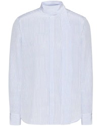 Мужская белая шелковая рубашка с длинным рукавом в вертикальную полоску от Valentino Garavani