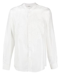 Белая шелковая рубашка с длинным рукавом с вышивкой
