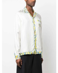 Мужская белая шелковая рубашка с длинным рукавом с принтом от Casablanca