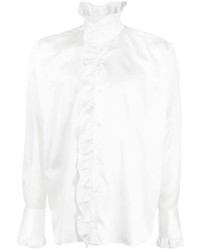 Мужская белая шелковая рубашка с длинным рукавом с рюшами от Gcds