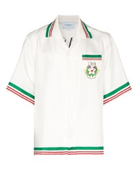 Мужская белая шелковая рубашка с коротким рукавом с принтом от Casablanca