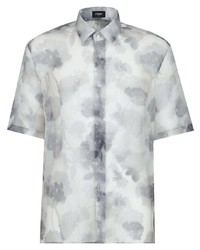 Мужская белая шелковая рубашка с коротким рукавом с цветочным принтом от Fendi