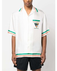 Мужская белая шелковая рубашка с коротким рукавом от Casablanca