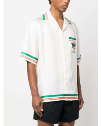 Мужская белая шелковая рубашка с коротким рукавом от Casablanca