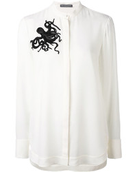 Женская белая шелковая рубашка с украшением от Alexander McQueen
