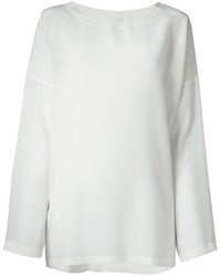 Белая шелковая футболка с длинным рукавом