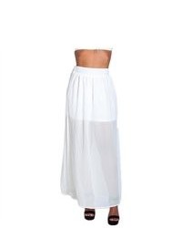 Белая шифоновая длинная юбка со складками