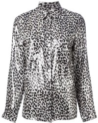 Женская белая шифоновая классическая рубашка с леопардовым принтом от Diesel