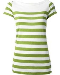 Бело-зеленая блуза с коротким рукавом в горизонтальную полоску