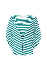 Бело-зеленая блуза с коротким рукавом в горизонтальную полоску от Societe Anonyme