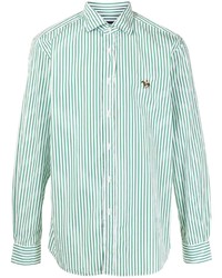 Мужская бело-зеленая рубашка с длинным рукавом в вертикальную полоску от Polo Ralph Lauren