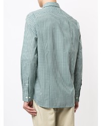 Мужская бело-зеленая рубашка с длинным рукавом в мелкую клетку от Kent & Curwen
