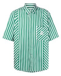 Мужская бело-зеленая рубашка с коротким рукавом в вертикальную полоску от Etro