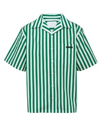 Мужская бело-зеленая рубашка с коротким рукавом в вертикальную полоску от Prada