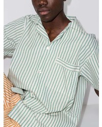 Мужская бело-зеленая рубашка с коротким рукавом в вертикальную полоску от Tekla