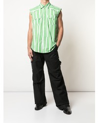 Мужская бело-зеленая рубашка с коротким рукавом в вертикальную полоску от Phipps