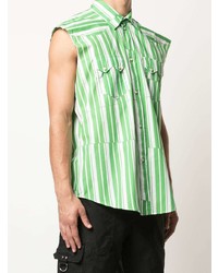 Мужская бело-зеленая рубашка с коротким рукавом в вертикальную полоску от Phipps
