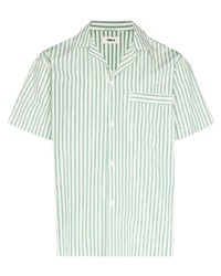 Мужская бело-зеленая рубашка с коротким рукавом в вертикальную полоску от Tekla