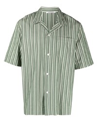 Мужская бело-зеленая рубашка с коротким рукавом в вертикальную полоску от Wood Wood