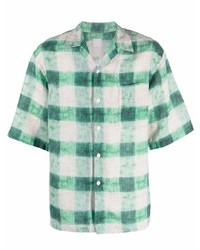 Мужская бело-зеленая рубашка с коротким рукавом в клетку от 120% Lino