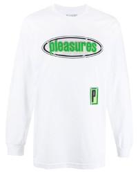 Мужская бело-зеленая футболка с длинным рукавом с принтом от Pleasures