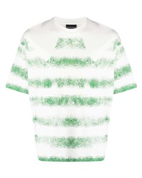 Мужская бело-зеленая футболка с круглым вырезом в горизонтальную полоску от Emporio Armani