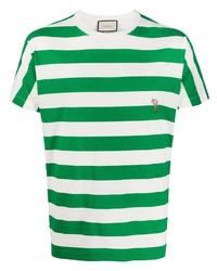 Мужская бело-зеленая футболка с круглым вырезом в горизонтальную полоску от Gucci